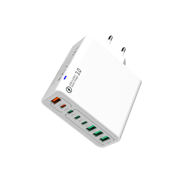 Cargador de teléfono móvil de carga rápida con 8 puertos, 4 USB y 4 puertos tipo C, 120 W, norma europea, con cabezal de carga QC4.0