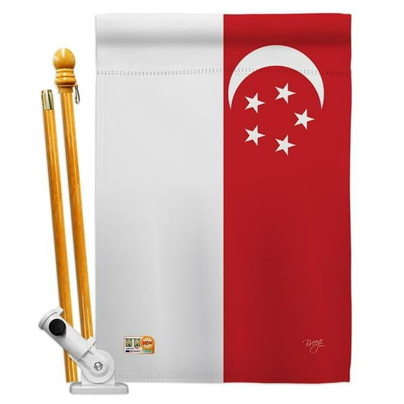 Breeze Decor BD-CY-HS-108258-IP-BO-D-US15-BD 28 x 40 in. Singapore Flags of the World Nationality Impressions Decorative Vertical Double Sided House Flag Set with Pole Bracket & Hardware