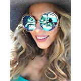 KEVLAD XXL Halo ROXANNE Oversized Round Coachella Mirrored Sunglasses for Women Bohemian Style Golden Double W