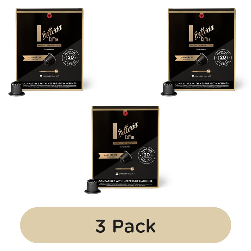 Vittoria Mountain Grown Aluminium Nespresso Compatible Capsules, 20 pods per pack, British Import (Pack of 3)