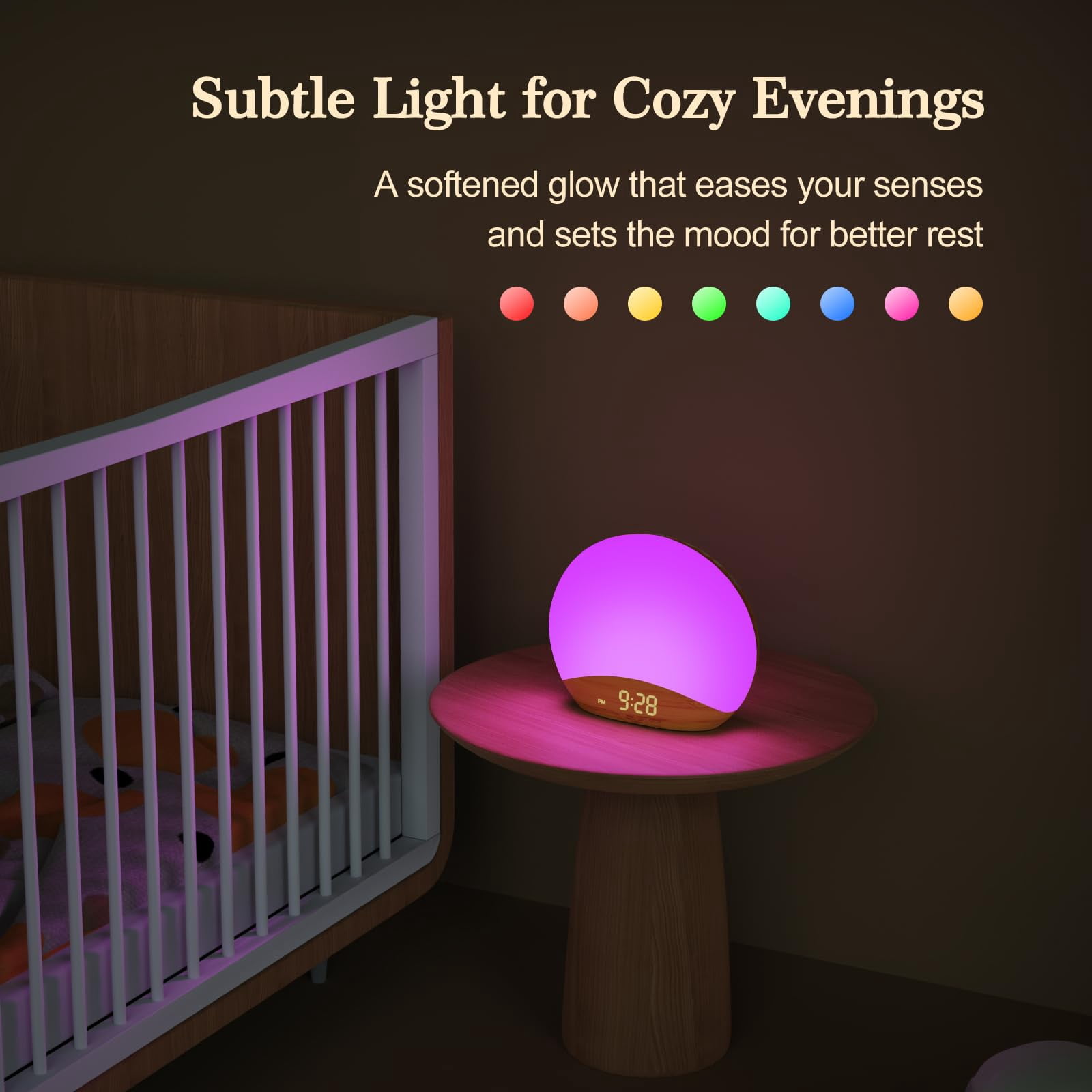 Wood Grain Sunrise Alarm Clock and Sound Machine Nightlight, Digital Dimmable Clock for Bedroom, 20 Sleep Sounds, White Noise Machine for Baby, Adults, Wake Up Light Alarm Clock for Kids