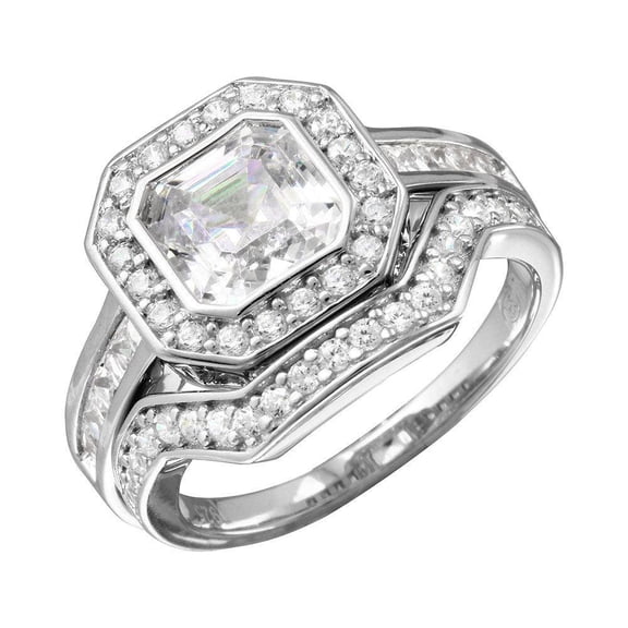 Rhodium Plated 925 Sterling Silver Clear CZ Square Bridal Set Ring White Jewelry Female Size 7