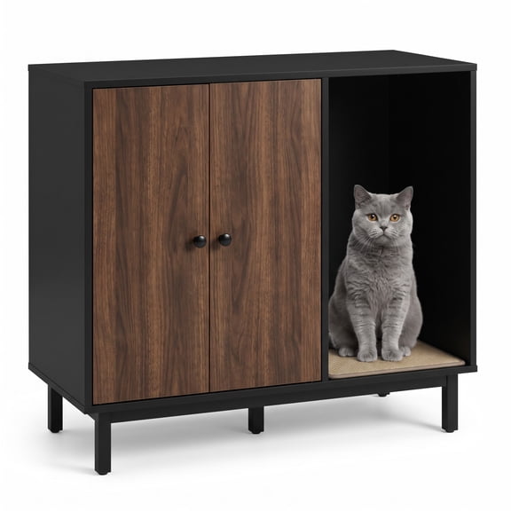 Vebreda Wooden Cat Litter Box Enclosure Hidden Litter Box Furniture with Scratching Board, Versatile Use, Ultimate Privacy & Cleanliness
