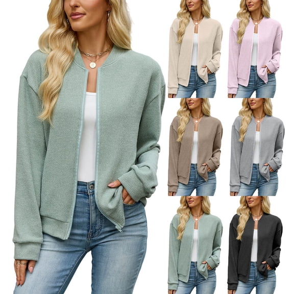 Msgweeeg Women’s Sweaters Stand Collar Zipper Cardigan Long Sleeve Knit Coat Pullover Elegant Casual Fashion Winter Warm Top for Daily Wear and Vacation