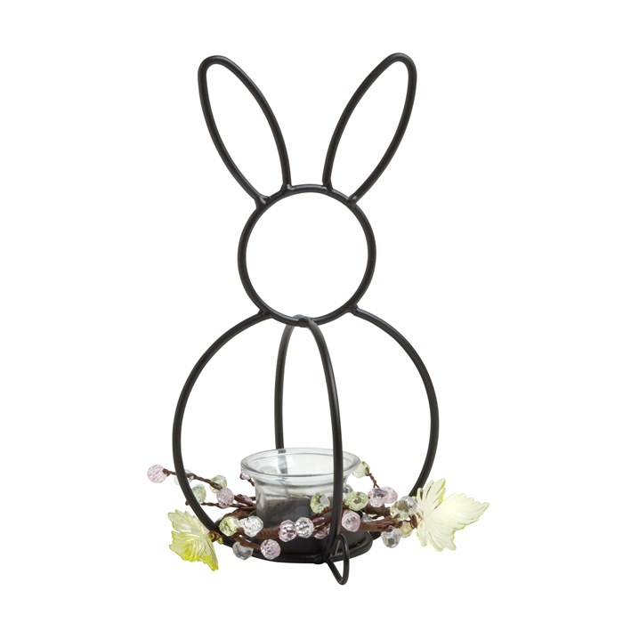 Northeast Home Goods BunnyShaped Metal and Glass Votive Candle Holder with Beaded Branches, 10
