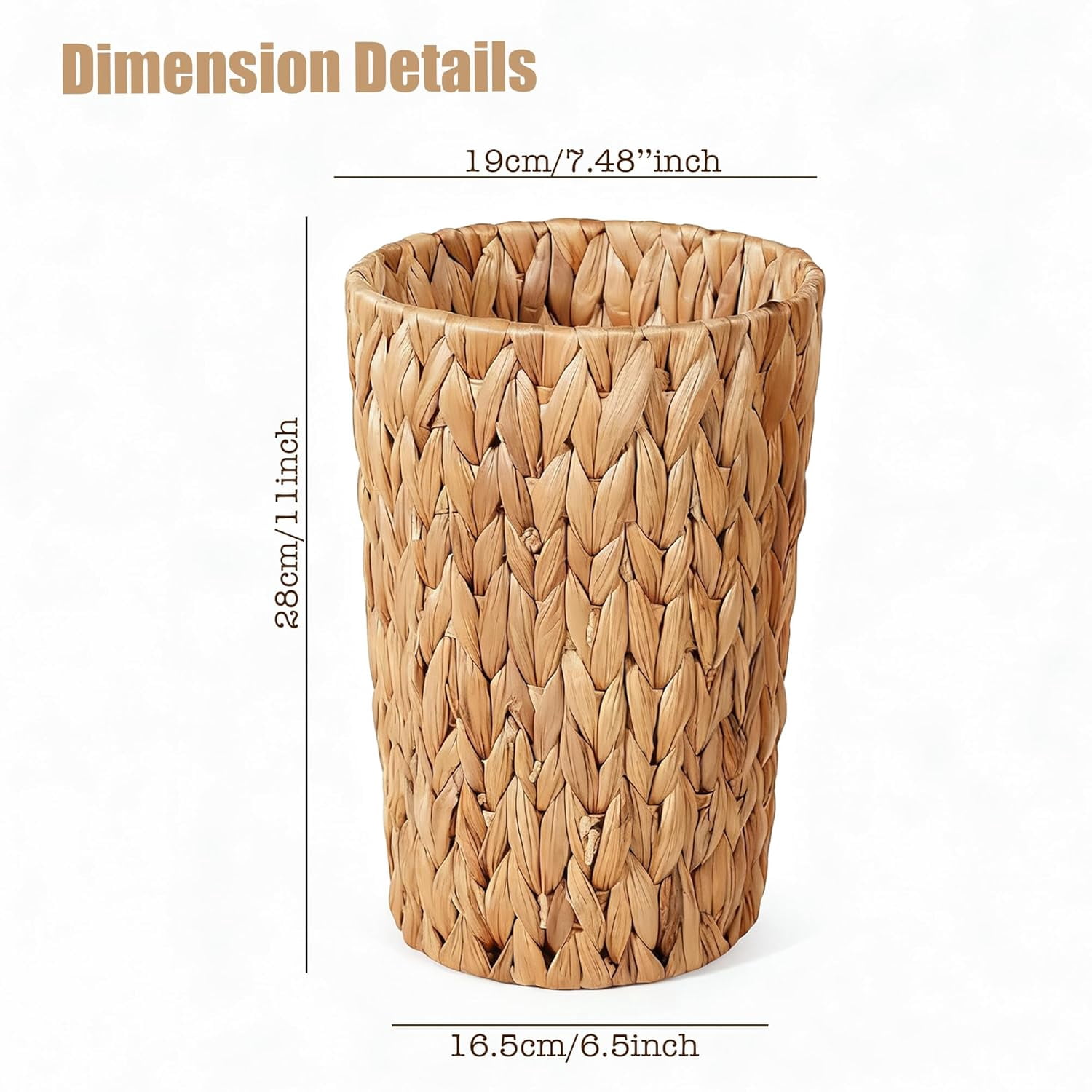 Trash Can, Boho Wicker Waste Basket, Natural Woven Trash Bin, Round Trash Cabinet, Tilt Out Trash Can Cabinet for Bathroom, Office, Bedroom, Water Hyacinth 2 Gallon