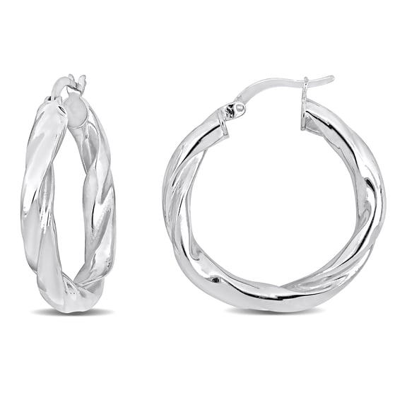 Everly Women's 4mm Sterling Silver Twist Design Round Hoop Earrings