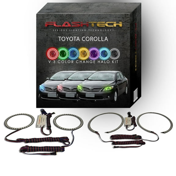 Flashtech RGB Multi Color Changing LED Halo kit for 2011-2013 Toyota Corolla Headlights