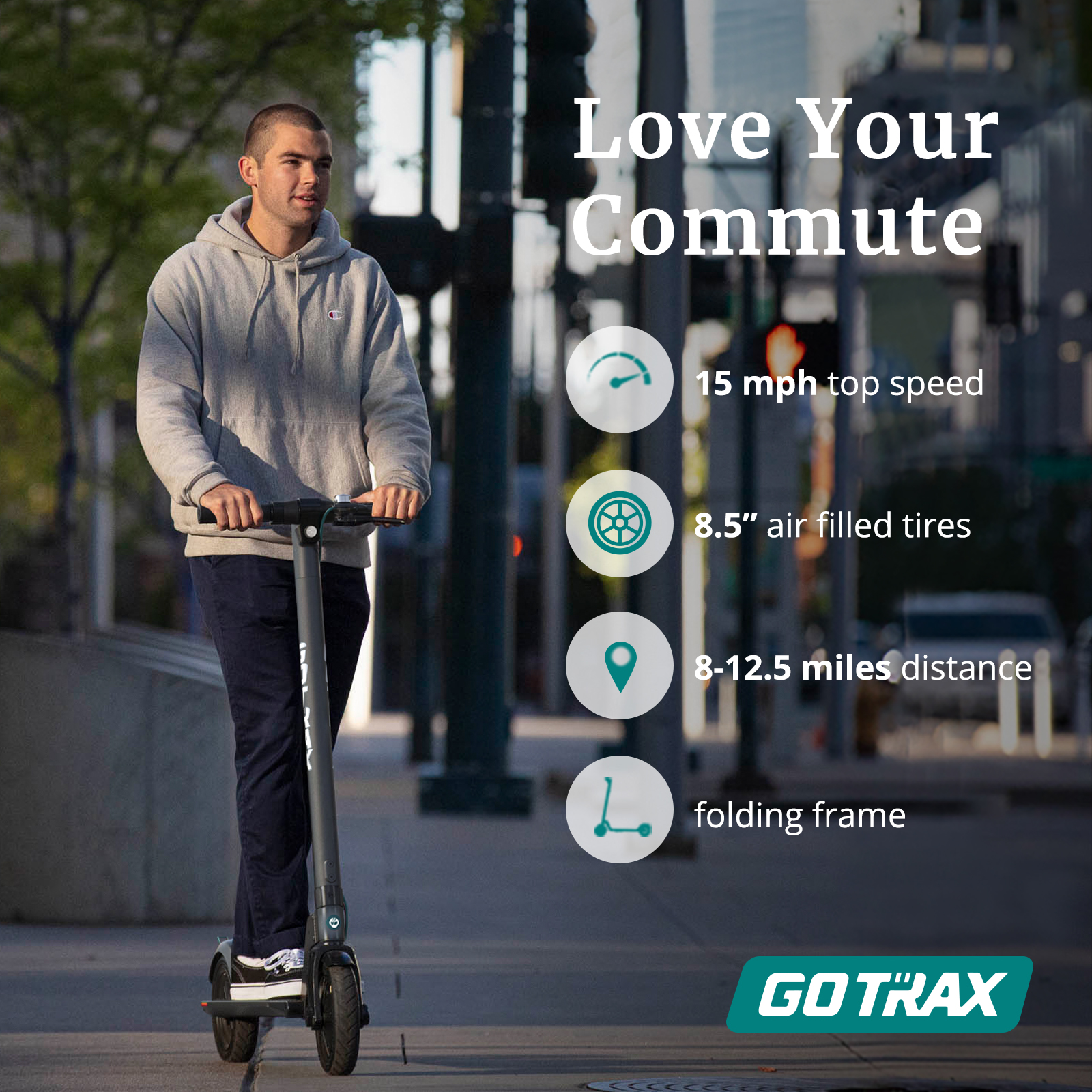 GOTRAX Rival Adult Electric Scooter, 8.5" Pneumatic Tire, Max 12 mile Range and 15.5Mph Speed, 250W Foldable Escooter for Adult, Charcoal Gray - image 5 of 10