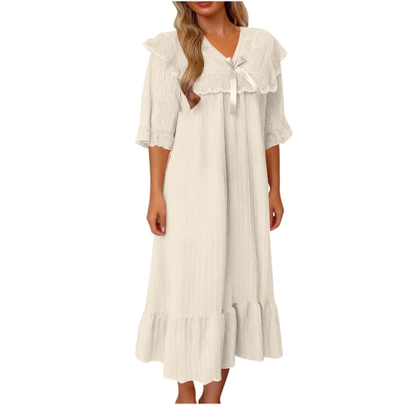 Maplenight Women's Victorian Nightgowns Doll Collar Short Sleeve Sleepwear Ruffle Hem Long Loungewear Vintage Y2k Dress