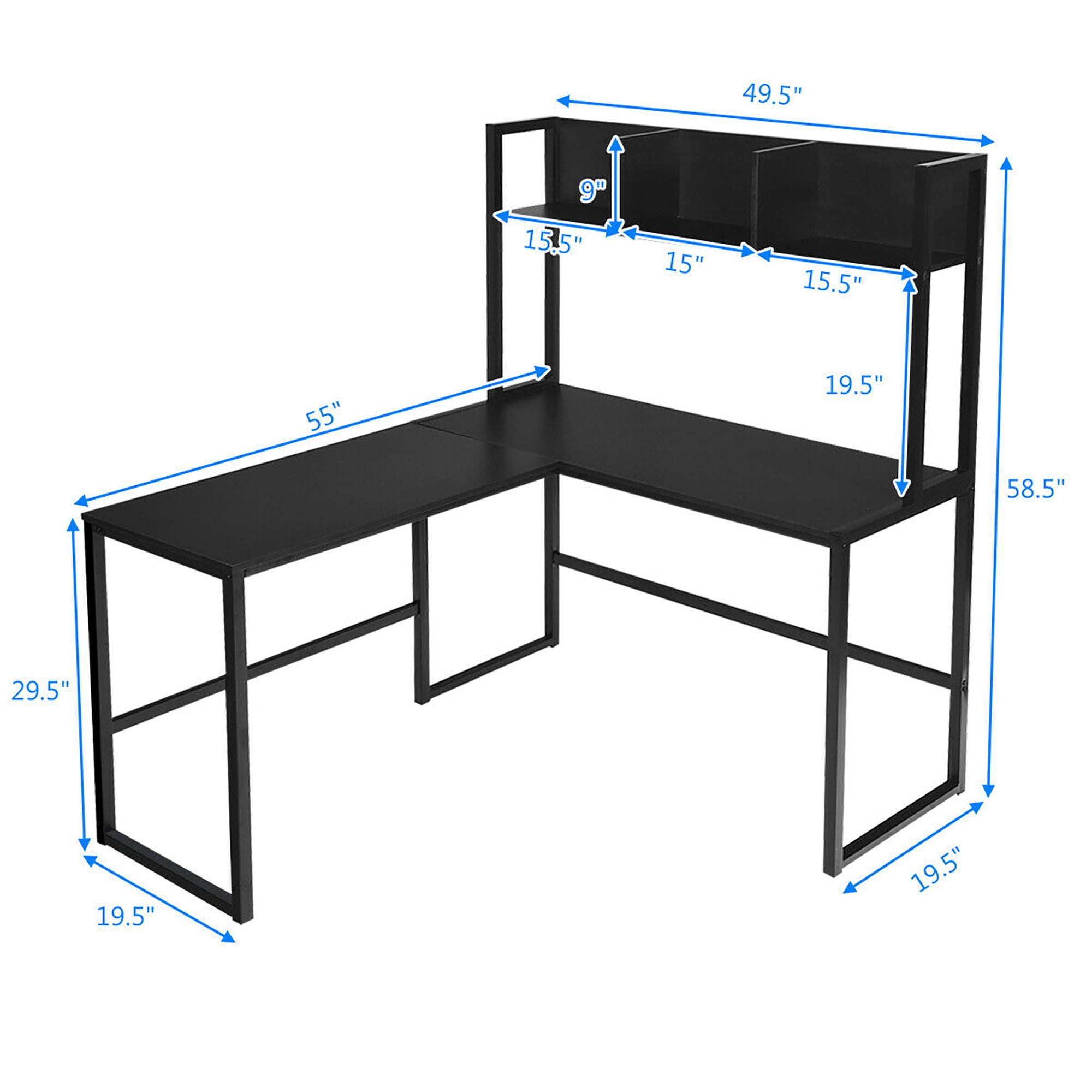 Costway 55'' L-Shaped Desk Corner Computer Desk w/Hutch Black