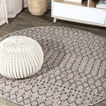 JONATHAN Y SMB108D-6R Ourika Moroccan Geometric Textured Weave Natural/Black 6' Round Indoor/Outdoor Area Rug, Pet Friendly, Stain Resistant, Easy to Clean, for Patio, Living Room; Kitchen, Bedroom