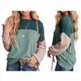 thumbnail image 3 of Camisetas Holgadas Informales de Punto con Cuello Redondo y Larga con Bloques de Color A para Mujer Verde L, 3 of 6