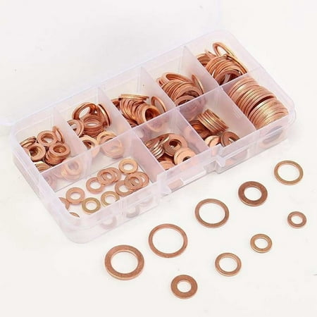 

Eccomum 200pcs Copper Washer Gasket Nut and Bolt Set Flat Ring Seal Assortment Kit with box M5-M14 Electrical Woodworking Washers Sets