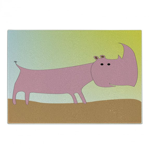 Rhinoceros Cutting Board, Simplistically Hand Drawn Abstract Cartoon of Horned Mammal Print, Decorative Tempered Glass Cutting and Serving Board, in 3 Sizes, by Ambesonne