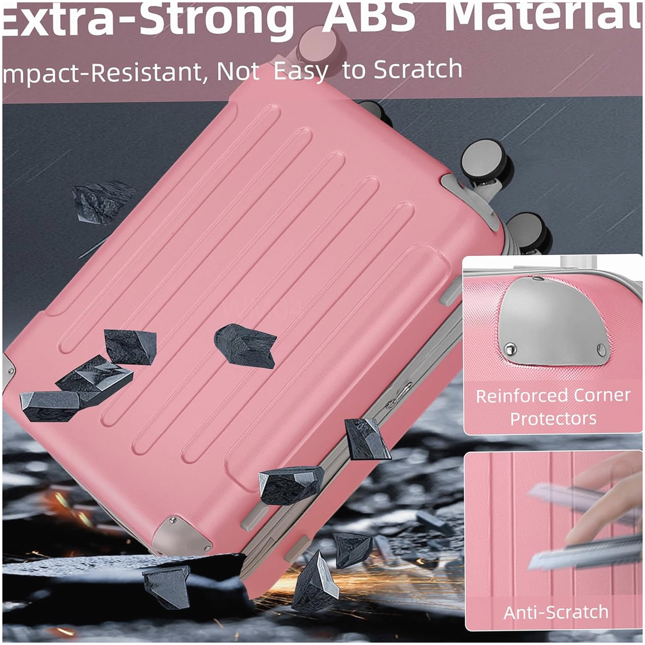 MANGIJOY 6pc Pink ABS Hardshell Luggage with Spinner Wheels | Expandable Checked Bag &; Weekender Set