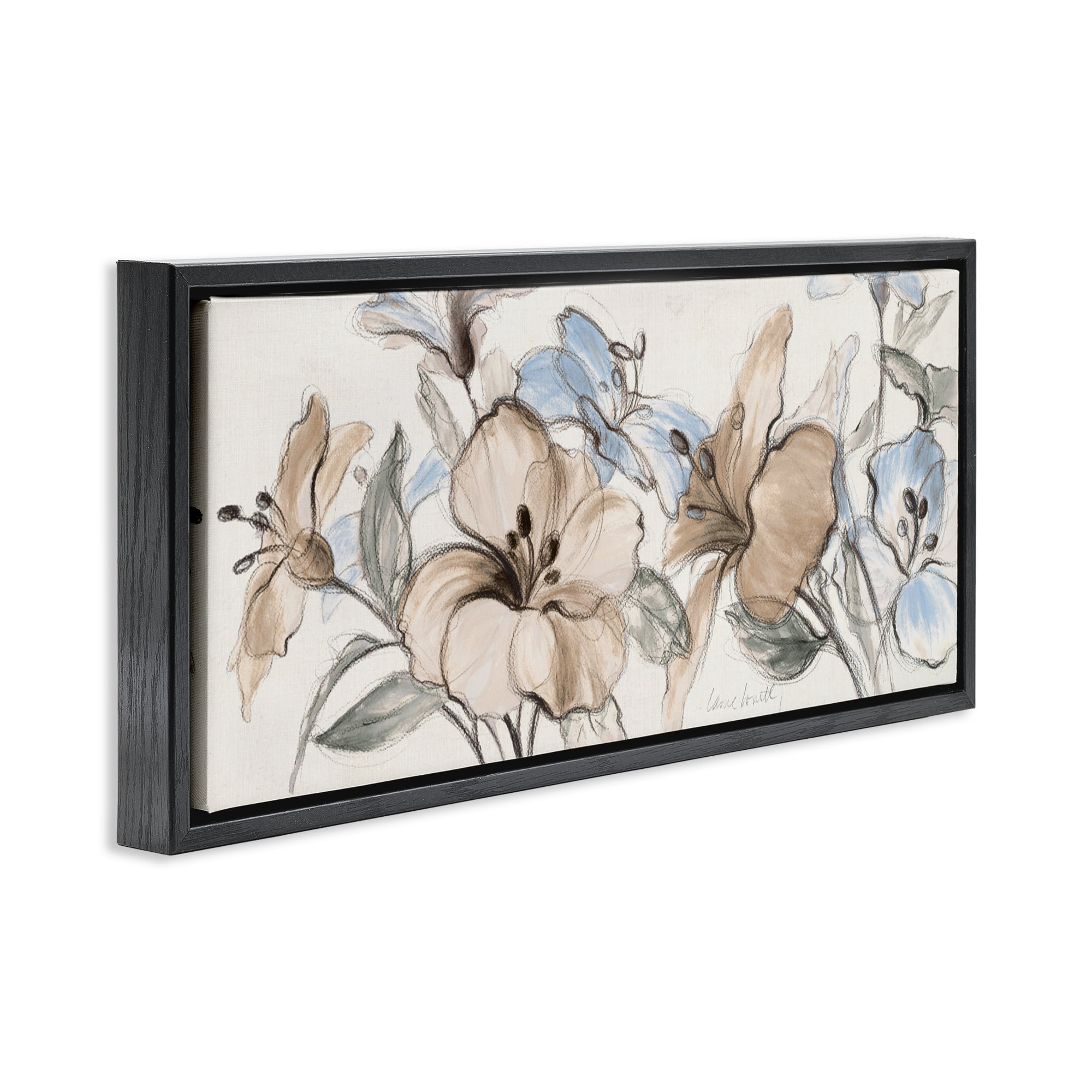 Stupell Industries Whispering Florals Neutral Black Framed Floater Canvas Wall Art, design by Lanie Loreth