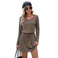 thumbnail image 4 of Qaspx Fall Dresses for Women V Neck Long Sleeve T Shirts Dress Casual A-line Sundresses, 4 of 5