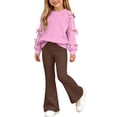 thumbnail image 2 of Enjoytime Girls' Clothing Sets Long Sleeve Bow Crew Neck Sweatshirt Flare Pants 2 Piece Outfits Fashion Fall Winter Clothing Set, 2 of 8