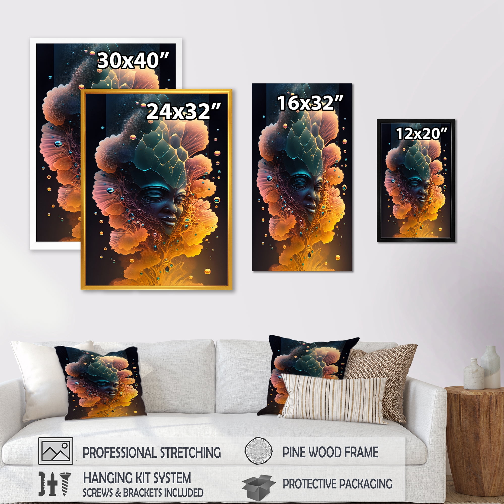 Designart Alien Face With Flowers 1 Hexagon Canvas Wall Art