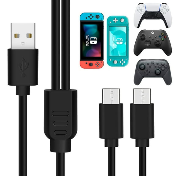 Controller Charging Cord Dual Charging Cable USB-A to USB-C, Charge & Play for PS5 DualSense/ Xbox Series X/S Core Wireless / X-box One Wired Controller / Nintendo Switch Pro Controller - 10FT
