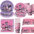thumbnail image 4 of Lindo juego de vajilla desechable para fiesta de cumpleaños con temática de Kawali Kuromied, platos, servilletas y manteles para suministros de ducha para niños, 4 of 5