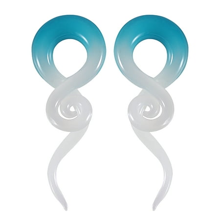 BodyJ4You 2PC Glass Ear Tapers Plugs 4G Aqua Blue White Handmade Gauges Piercing Jewelry
