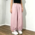 thumbnail image 2 of Lmnyox Wide Leg Pants for Girls Fashion Cute Baggy High Waist Trousers Lightweight Solid Color Workout Pants, 2 of 7