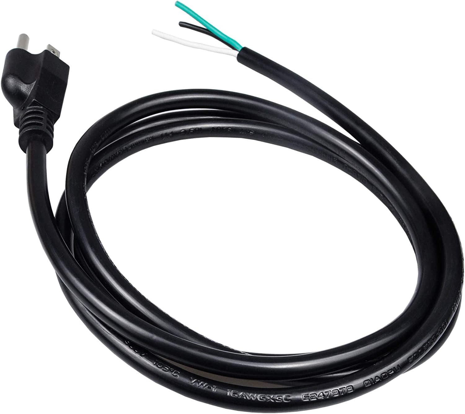 6ft 16 Gauge 3 Prong Heavy Duty Replacement Power Supply Cord Cable 110V 115V 120V Pigtail for Universal AC Appliance, NEMA 5-15 Plug US SJT 16AWG (12A)