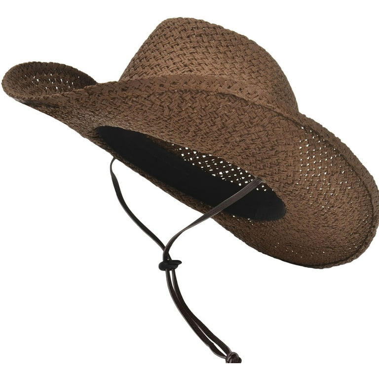Simplicity New Western Style Classic Cowboy Straw Hat Black Bull Band