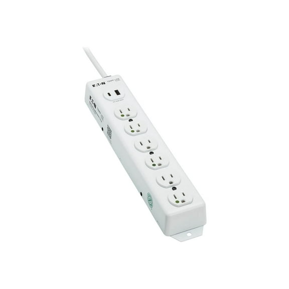 Tripp Lite by Eaton Safe-IT Medical-Grade Power Strip with Antimicrobial Protection, 6 Hospital-Grade Outlets, USB Charging, 2 ft Cord, White