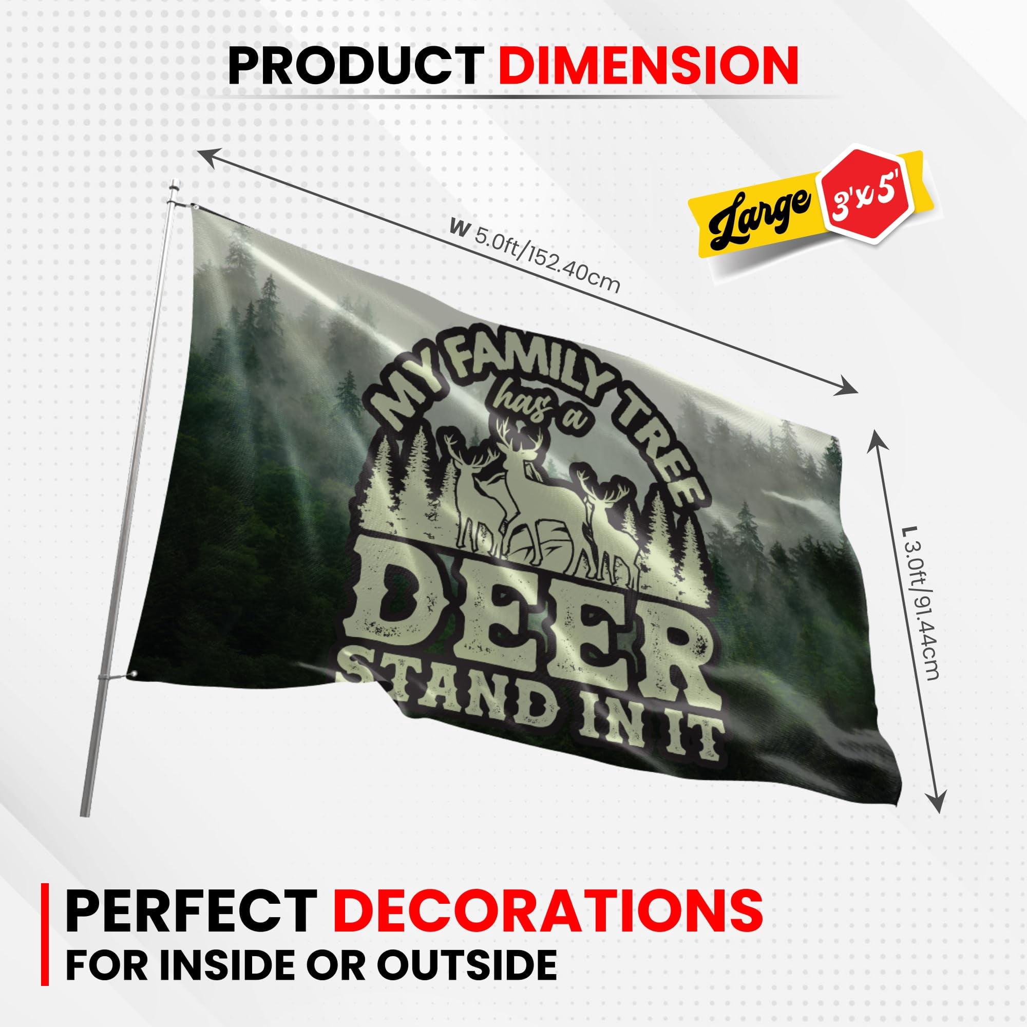 Fun Flags My Family Tree Has A Deer Stand In It Flag - Durable and Weather Resistant Hunting Flags, Vibrant Color Country Banner, 3x5 Indoor And Outdoor Flag