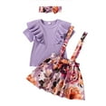 thumbnail image 2 of EGNMCR Robe pour Enfants, Robe à Manches Courtes à Col Rond pour Tout-Petits Bébés Filles Été Couleur Sans Manches + Jupe Imprimée + Bandeau Ensemble Robe Fille, 2 of 9