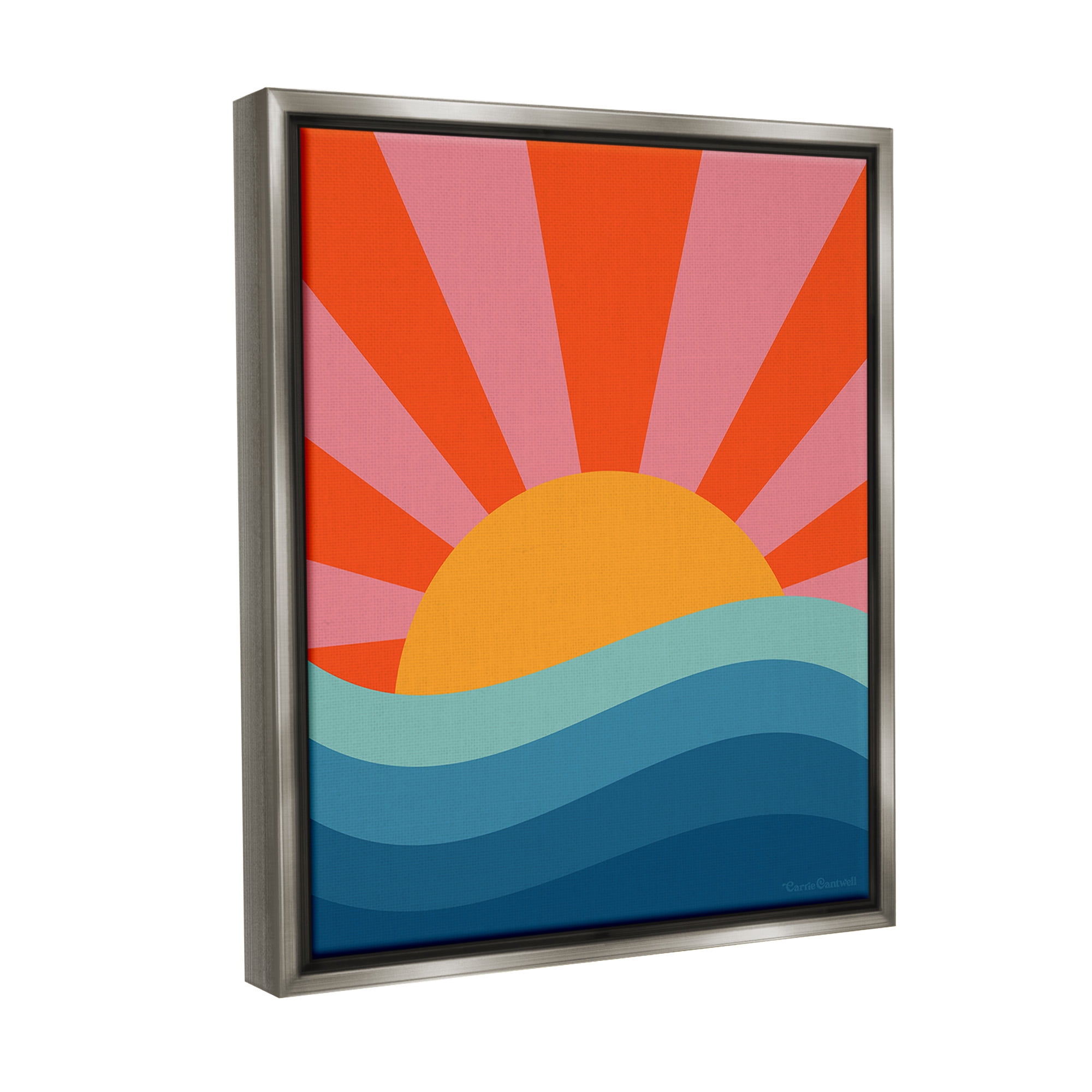 Stupell Industries Sun Rays on Sea Landscape Painting Gray Floater Framed Canvas Art Print Wall Art, 17 x 21