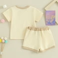 thumbnail image 6 of Douhoow Baby Girls 2 Piece Contrast Color Short Sleeve T-Shirt Elastic Shorts Summer Clothes Set 0-3Y, 6 of 9