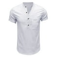 thumbnail image 5 of Hotian Mens Big & Tall Short Sleeve Linen Henley Shirt Top with Pocket White 2XL (One Size Smaller）, 5 of 5