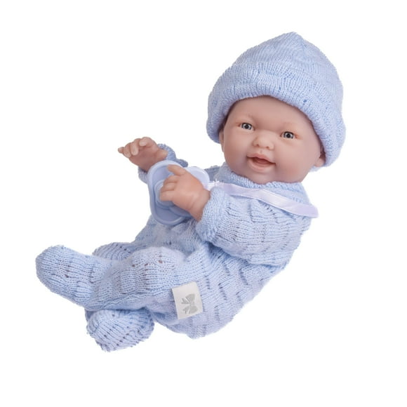 JC Toys - Mini La Recién Nacido Primer Día | Muñeca bebé niño real anatómicamente correcta | 9.5" Totalmente vinilo | Incluye conjunto de punto, gorro y chupete | Diseñado por Berenguer | Edades 2+