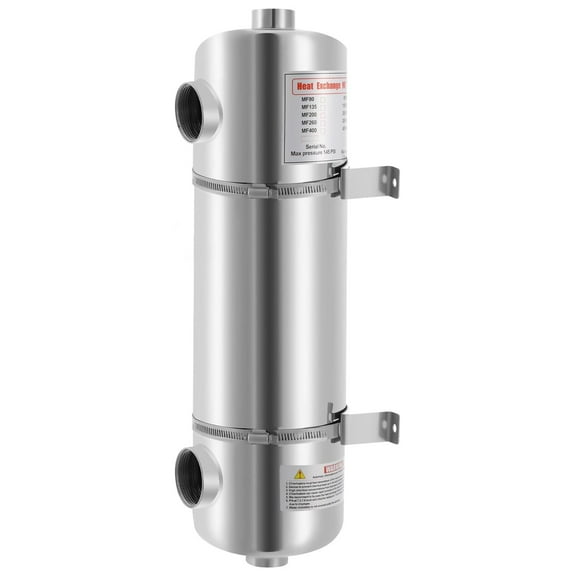 Tube Shell Heat Exchanger, 200KBTU Pool Heat Exchanger 304 Stainless Steel Shell 1" 1 1/2" FPT Heat Transfer Area 4.8 Square feet Suitable for Swimming Pools, Hot Tubs, Solar