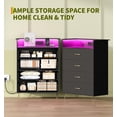 thumbnail image 3 of Tall Dresser with Power Outlets and LED Lights, Wooden 4 Drawer Dresser with Large Organizer, Modern Chest of Drawers Closet for Living Room Bedroom, Black, 3 of 6
