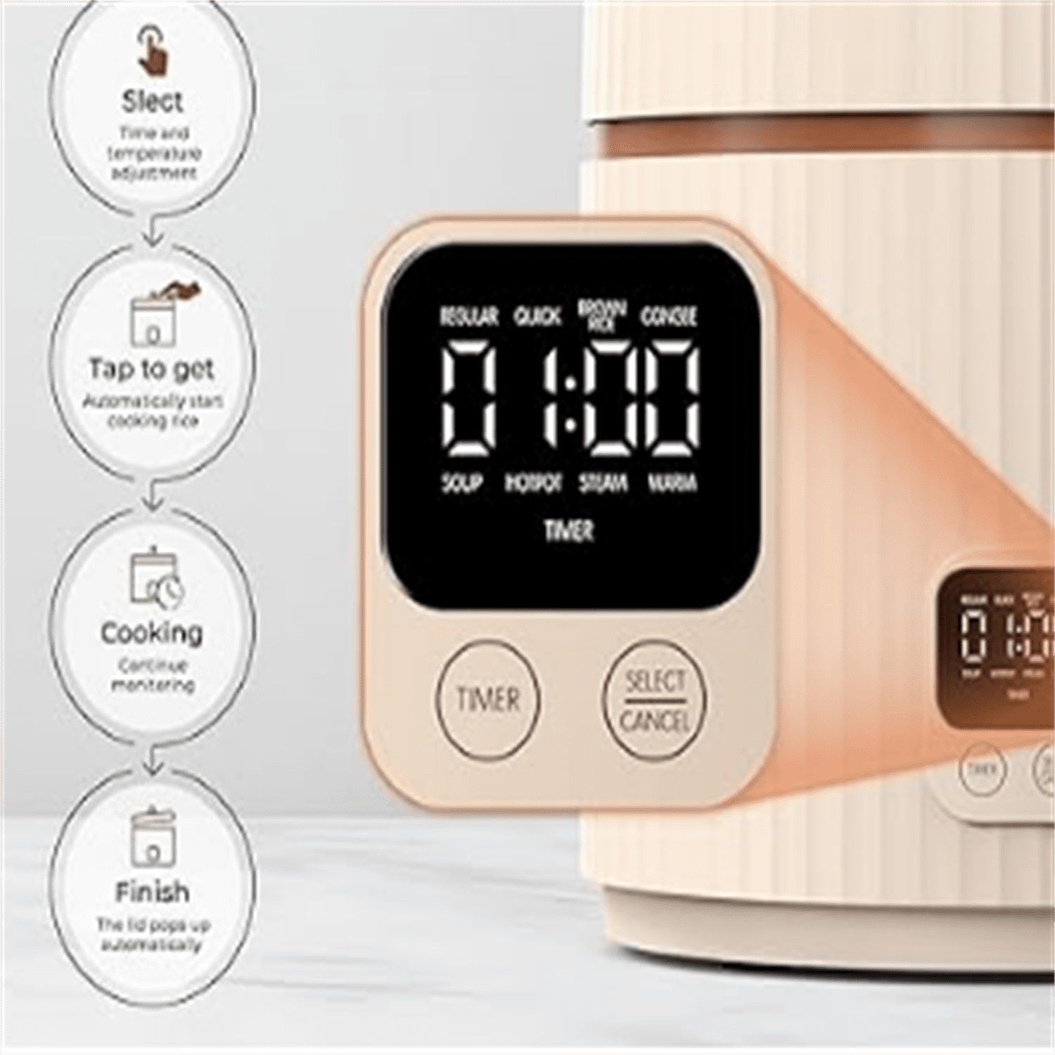 Rice Cooker Small 3 Cup Uncooked /6 Cup Cooked, Modern Multifunctional Mini Rice Cooker with Display Touch Button for 1-3 People Ceramic Coated Non-Stick Pot 8 Cook Functions - Cooking & Warmer