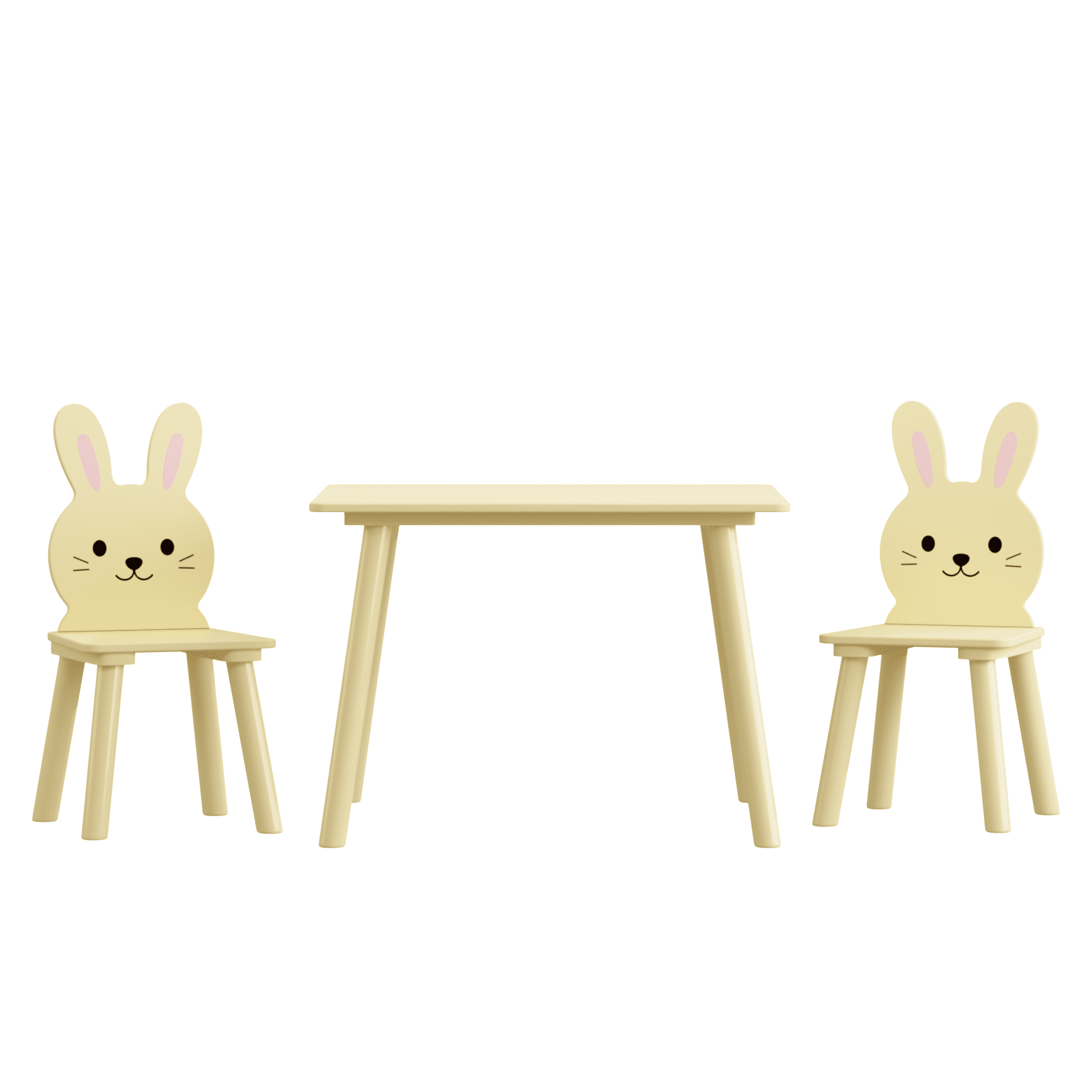Kids Table and Chair Set with 2 Bunny Chairs, Children's Wooden Activity Table for Toddlers, Cute Animal Design Study Play Set for Playroom, Bedroom, Classroom