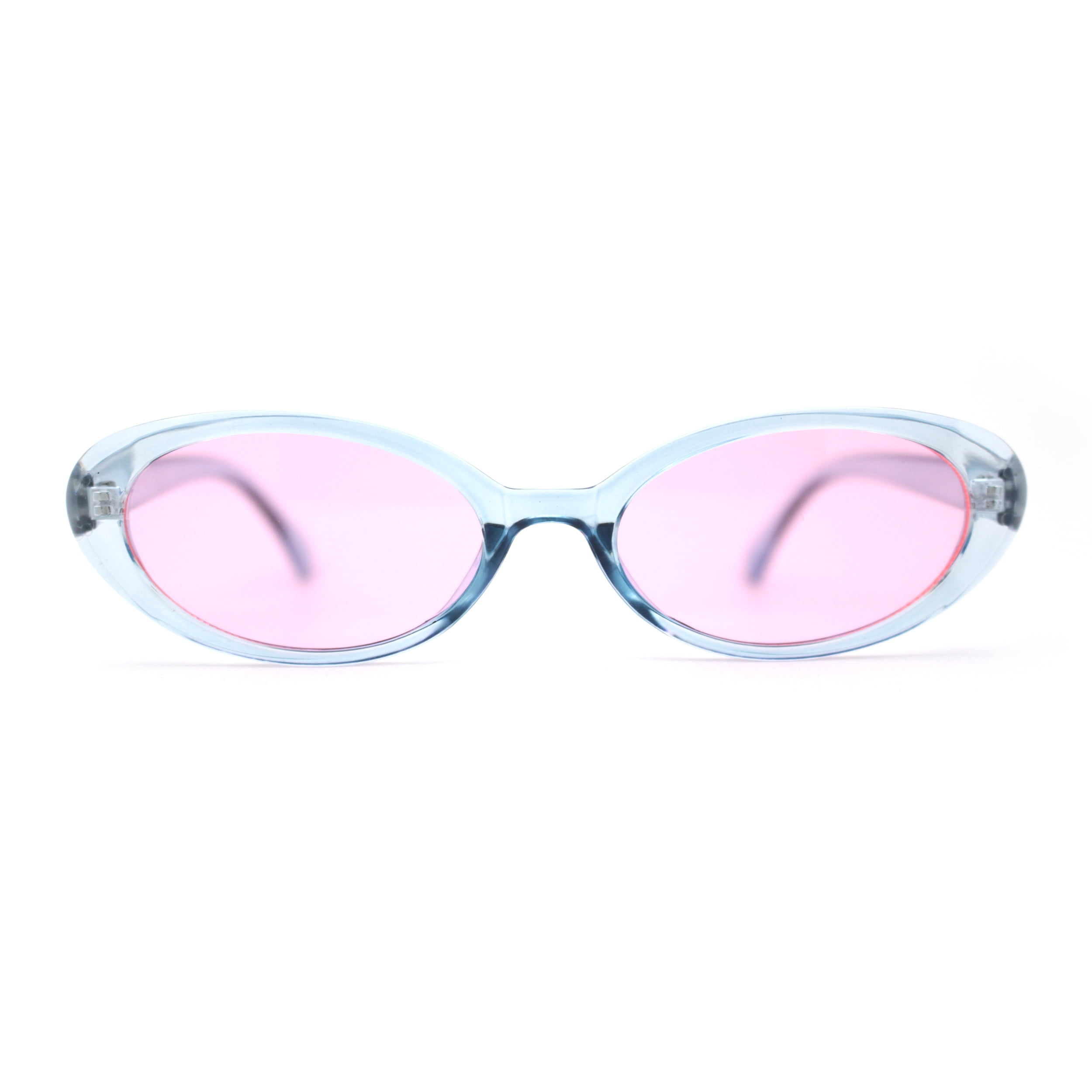SA106 Womens Simple Classical Oval Thin Plastic Sunglasses Blue Pink