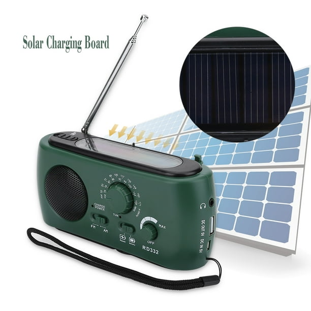 WALFRONT Manivelle solaire Radio AM / FM avec chargeur de téléphone  d'urgence pour lampe de poche à DEL (vert foncé), lampe de poche pour  chargeur de téléphone USB, radio pour lampe de