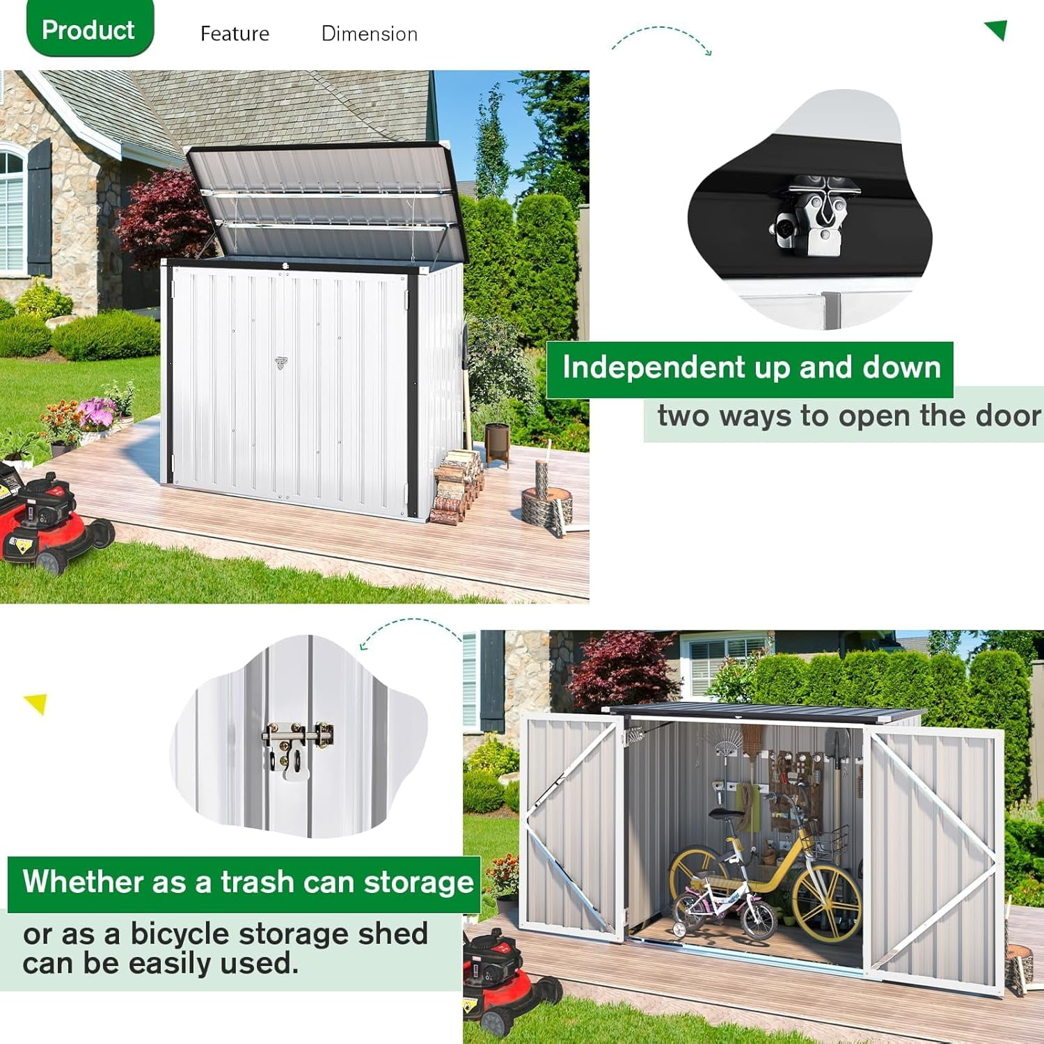 AECOJOY 46 Cu ft. Outdoor Trash Can Storage Shed Waterproof Horizontal Storage Cabinet in White&nbsp;