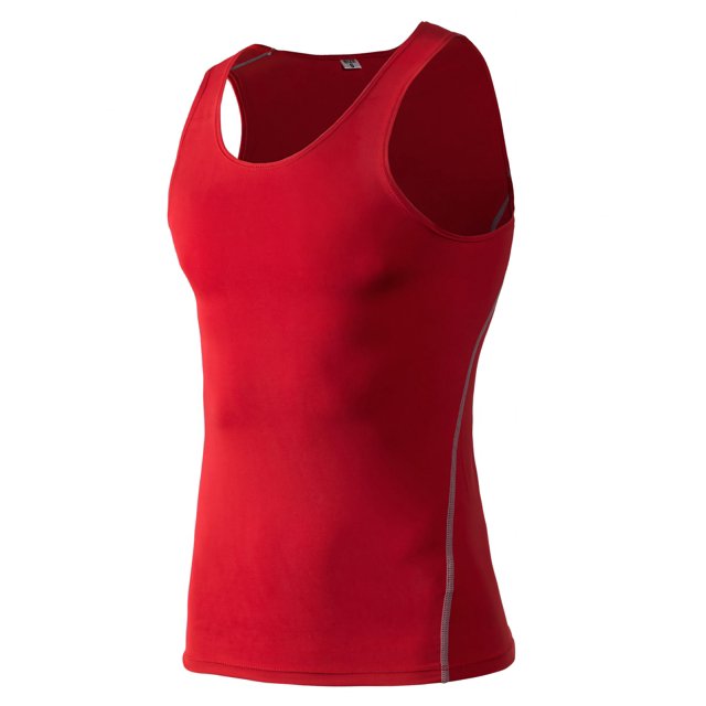 TOPTIE Men's Athletic Tank Top, Under Base Layer Sleeveless Shirt, Gym Workout Vest-Red-M