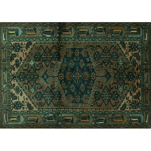 Ahgly Company Indoor Rectangle Persian Turquoise Blue Traditional Area Rugs, 5' x 7'
