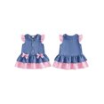 thumbnail image 2 of RUINIXCW Toddler Girls Denim Dress Plaid/Cow Pattern Patchwork Buttons Bowknot Decor Doll Collar Fly Sleeve Casual Dress Jeans Dress, 2 of 8