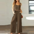 thumbnail image 2 of UVEASISHA Cotton Linen Set for Women Boho Summer Beach Outfits 2 Piece Sleeveless Cropped Tank Tops and High Waist Wide Leg Pant Sets Brown XL, 2 of 7