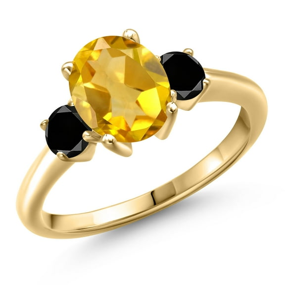 Gem Stone King 10K Yellow Gold Yellow Citrine and Black Diamond Engagement Ring for Women | 2.04 Cttw | Oval 9X7MM | Gemstone November Birthstone | Size 5