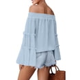 thumbnail image 6 of Tqcoqu Women's Off Shoulder Top,Ruffle Long Sleeve Chiffon Blouse,Casual Loose Trendy Shirts,Light Blue Women's S-XXL, 6 of 8